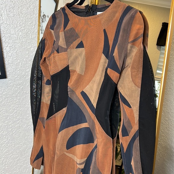House of CB 'Cassidy' Brown Mesh Printed Long Sleeve Midi Dress NWOT - Picture 16 of 16